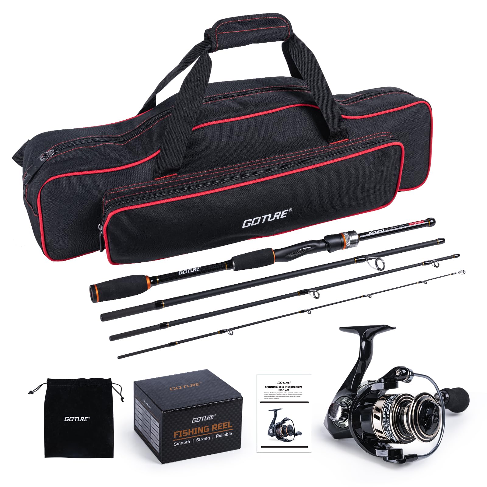 Reel Bag - Goture ポータブルスピニング釣り竿とリールコンボ、トラベルバッグ付き、1.98-2.1m 釣り竿 3000 スピニングリール、タックルアクセサリー