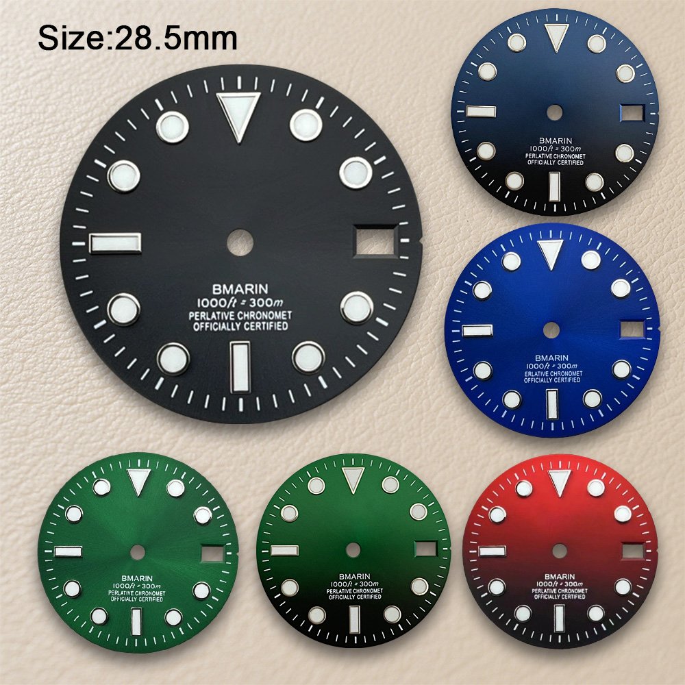 Reel Case - 28.5 ミリメートル S ロゴサブグラデーションダイヤルフィット NH35/NH36/4R/7S ムーブメントアイスブルー発光高品質時計修正アクセサリー